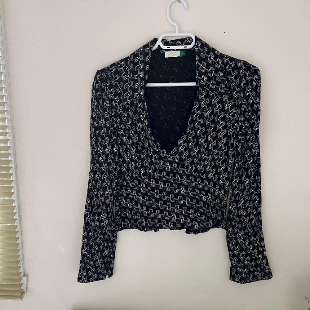 RIXO Black and White Patterned Blouse